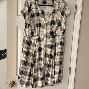 Torrid Plaid Midi Dress in Black, White, and Tan